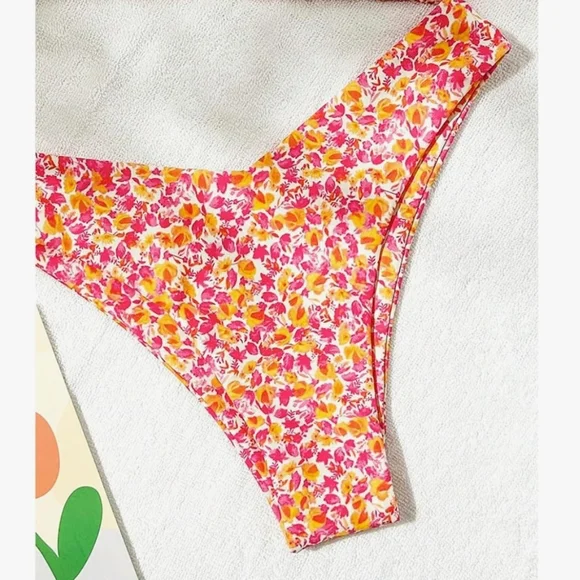 Vibrant Floral Bikini Set - Pink and Orange - Picture 3 of 5